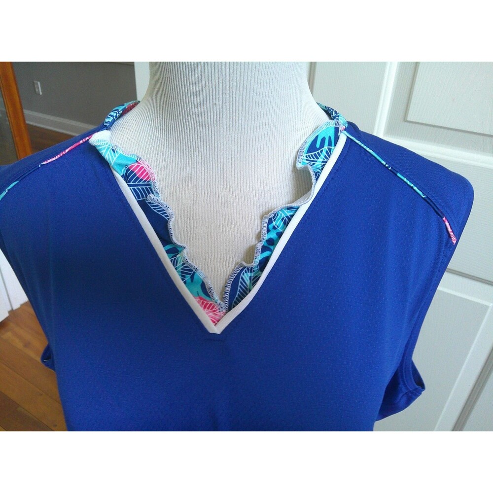 Pebble Beach Dry-Luxe Sleeveless Royal Blue V Neck Ruffle Trim Size  XXL - Picture 2 of 4